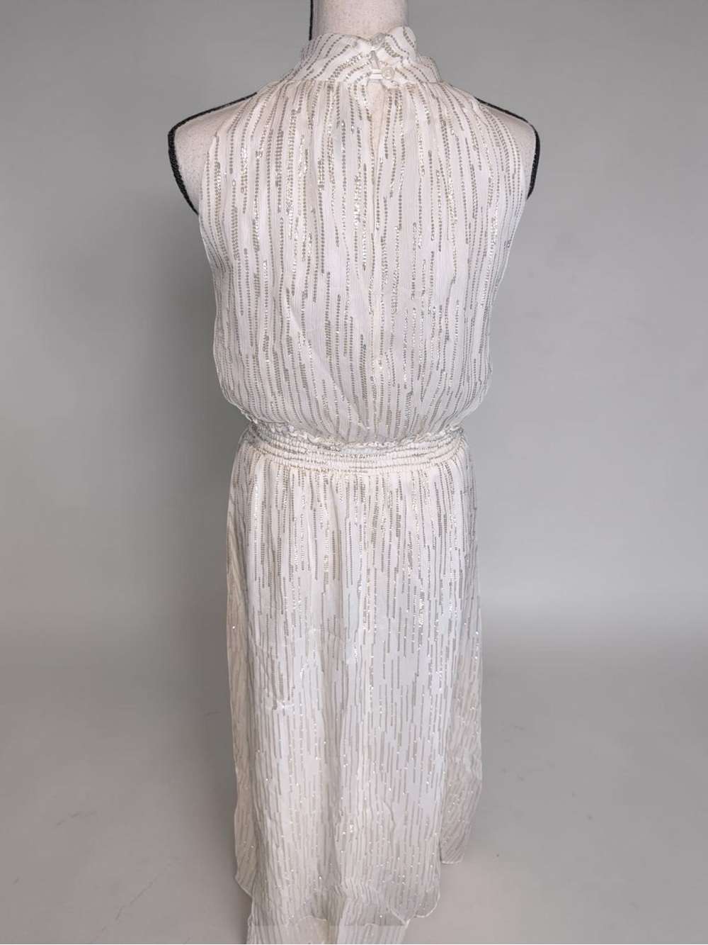 Drew Yuma White Gold Shimmer Maxi Dress M NWT Halter Metallic Evening Formal - Picture 5 of 8